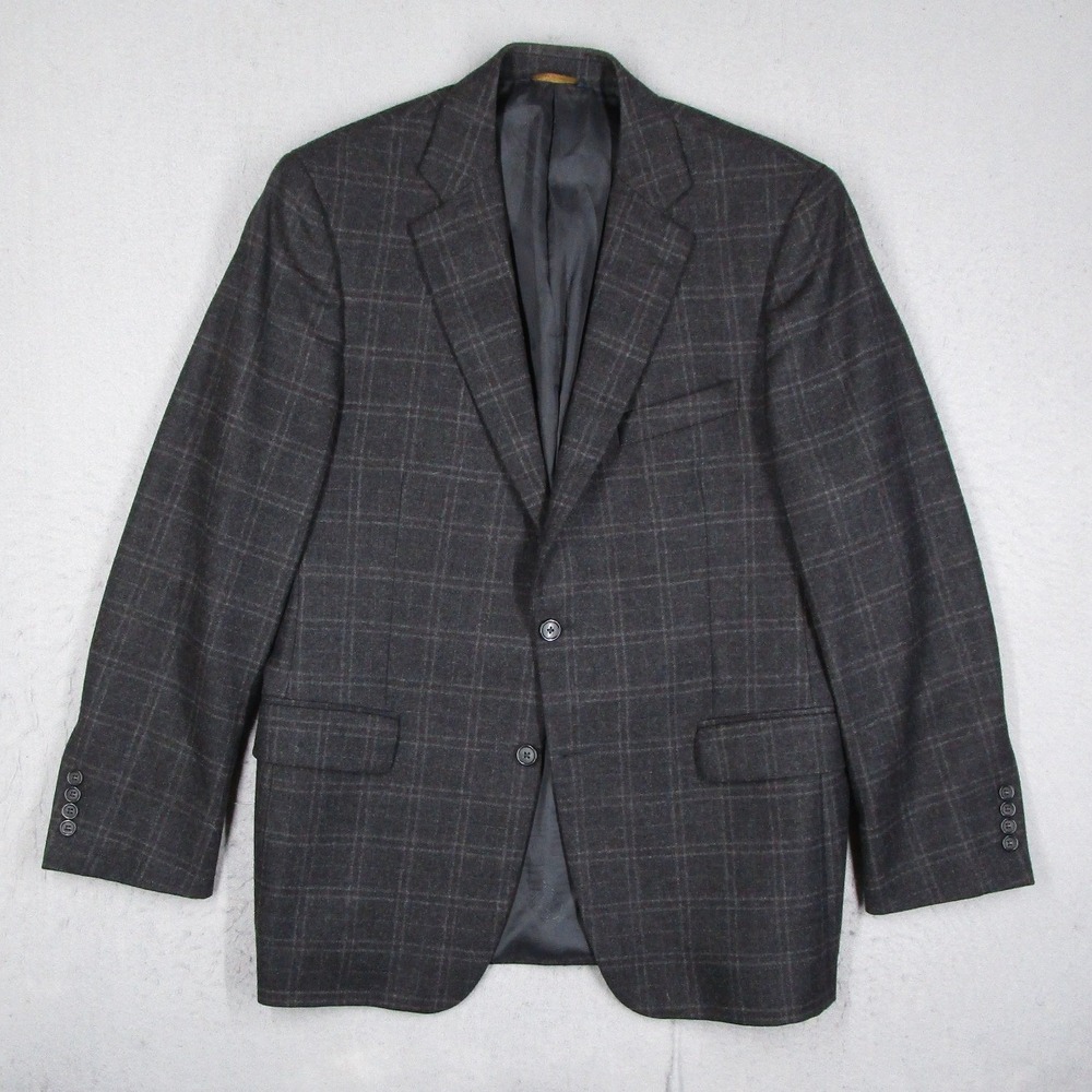 Brooks Brothers 1818 Madison Blazer 42R Saxon Wool Charcoal Plaid Made in Italy